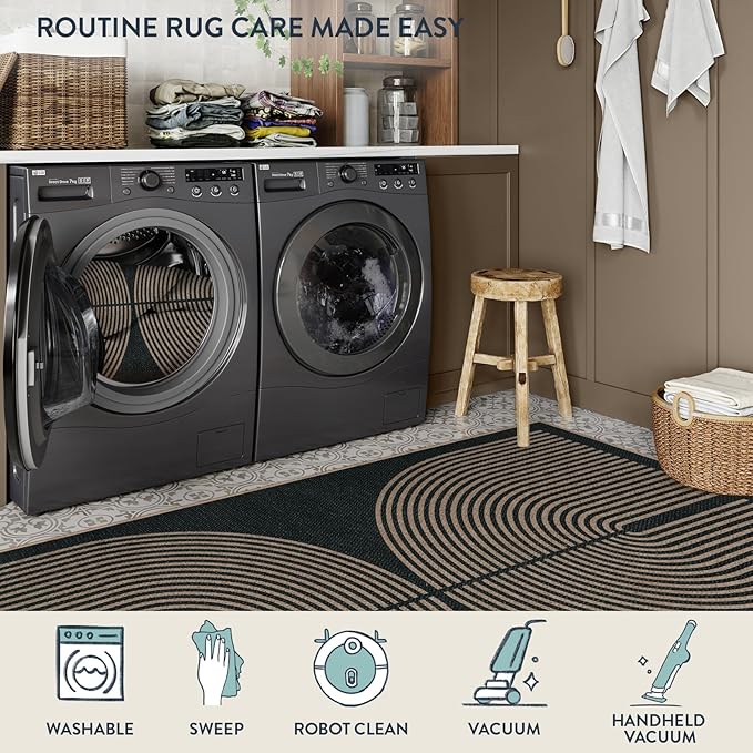 Lahome Enfys Modern Rainbow Round Rug, 6ft Easy Jute Circle Patio Rug Washable Indoor Outdoor Carpet for Living Room, Farmhouse Natural Contemporary Round Mat for Entryway Backyard Porch