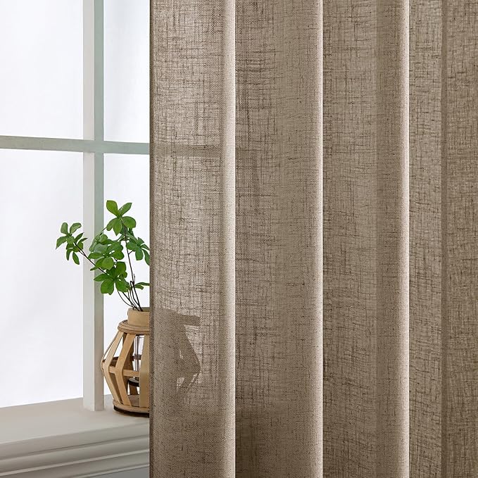 MIULEE Taupe Grey Linen Curtains 72 Inch Length 2 Panels for Bedroom Living Room, Soft Linen Textured Window Drapes Semi Sheer Light Filtering Back Tab Rod Pocket Farmhouse Modern Burlap Look Decor