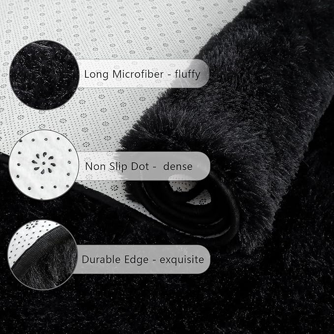 Chicrug Soft Runner Rugs for Bedroom Living Room Plush Fluffy Rug 3x8 Feet, Shag Furry Area Rug Carpet Non Shedding for Nursery Children Kids Girls Room Home Decorative, Black