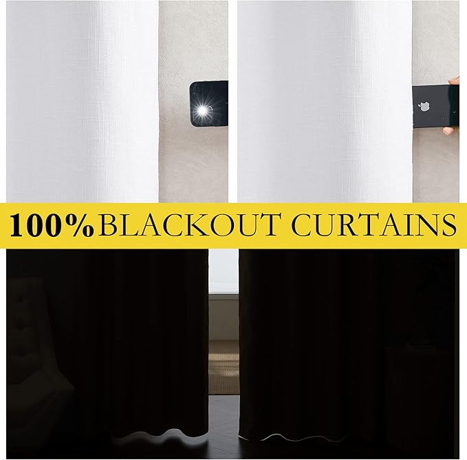 NICETOWN 100% Absolutely Blackout Linen Curtains with Thermal Insulated White Liner, White, 42 inches Wide, 45 inches Length Energy Saving Curtains for Cupboard 2 Panels Set, Vertical Blinds
