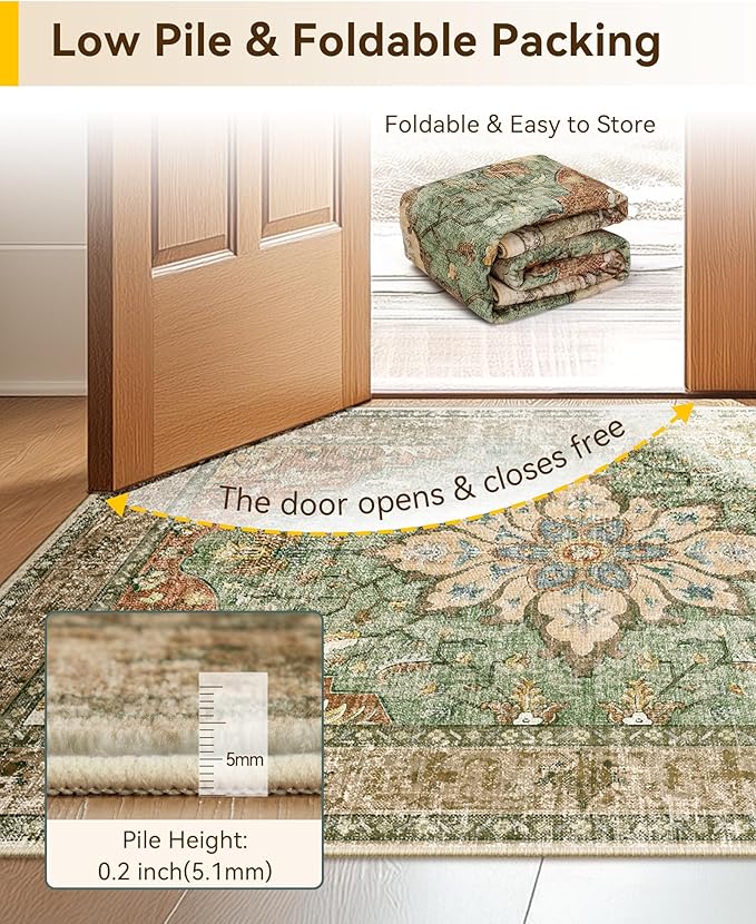 RELEANY Area Rugs 2'6''x8' Runner Rug Non Slip Washable for Kitchen Hallway Bedroom Beside Laundry Room Bathroom Rug, Floor Carpet, Brick Red Rust Neutral Brown Burnt Orange Green