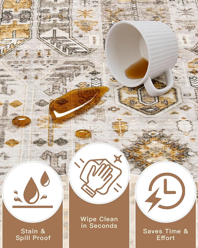 Madane Hallway Runner Rug 2'6''x12' Kitchen Runner, Non Slip Vintage Runners for Hallways Washable Kitchen Rugs Soft Low Pile 2.5x12 ft Rug Runner for Laundry Room, Entryway and Bedroom, Brown/Gold