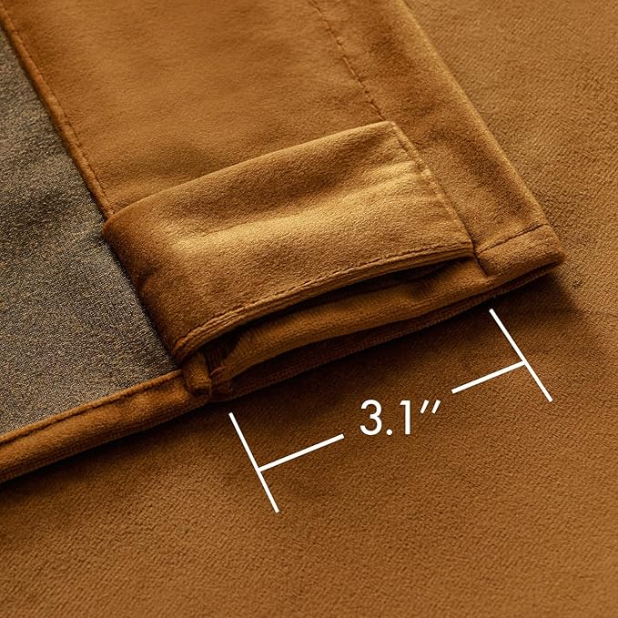 MIULEE Velvet Curtains 90 inches - Luxury Blackout Curtains for Bedroom Living Room Thermal Insulated Super Soft Window Drapes Rod Pocket & Back Tab, Gold Brown, W52 x L90 inches, 2 Panels