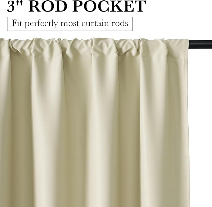 RYB HOME Bedroom Blackout Curtains 84 inches Long, 100% Blackout Thermal Insulated Noise Reducing Curtains for Living Room Nursury, 42 inches Wide by 84 inches Long, Beige