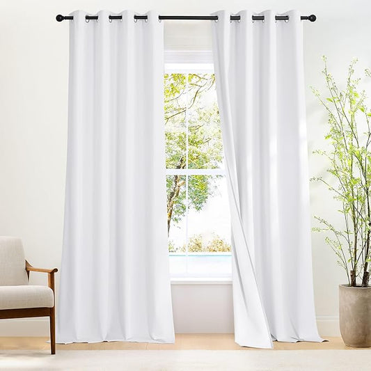 NICETOWN White 100% Blackout 102 inch Curtains, Grommet Thermal Insulated Window Treatments Light Blocking Drapes for Bedroom/Living Room, W52 x L102, 2 Panels