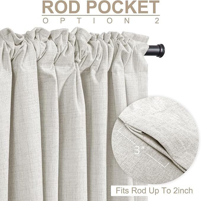100% Blackout Shield Linen Blackout Curtains for Bedroom 63 Inches Long, Back Tab/Rod Pocket Living Room Drapes, Thermal Insulated Blackout Curtains 2 Panels Set, 50" W x 63" L, Beige