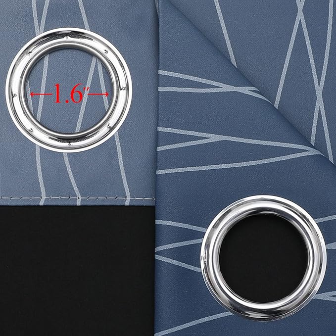 Estelar Textiler Full Room Darkening Greyish White and Navy Blue Blackout Curtains 63 Inch Length 2 Panels Set,Ombre Thermal Insulated Full Light Blocking Grommet Blackout Drapes for Boys Room,52Wx63L