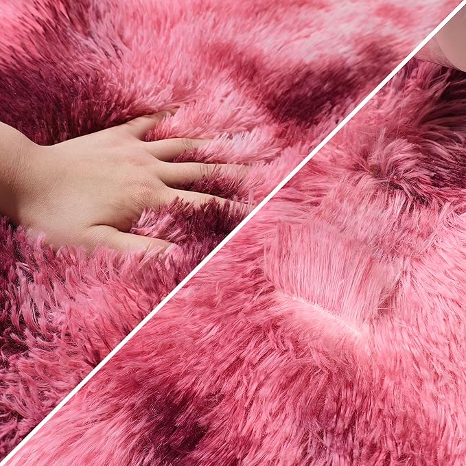 Tie-Dyed Red 3x10 Machine Washable Runner Rugs for Hallway Soft Fluffy Shaggy Bedside Rugs for Bedroom Living Room Indoor Floor Carpet for Kids Girls and Boys Nursery Rooms Home Decor Aesthetic