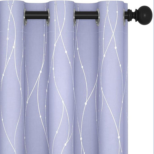 Deconovo Blackout Curtains, Thermal Insulated Soundproof Drapes with Wave Dots Foil Print, 42 x 63 Inch, Set of 2, Machine Washable Window Curtain for Bedroom Living Room Nursery Kitchen, Light Purple