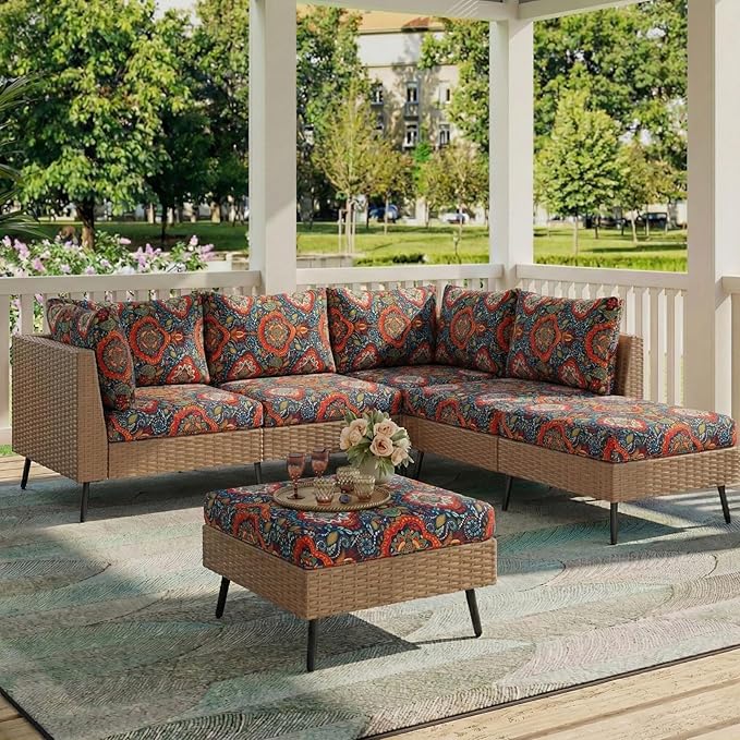 hyha Printed Couch Cushion Covers, Floral Sofa Covers Washable for 2 Cushion Couch, Stretch Pattern Outdoor Cushion Covers for Patio Furniture with Elastic Bottom(2 Packs, Mandala Floral)