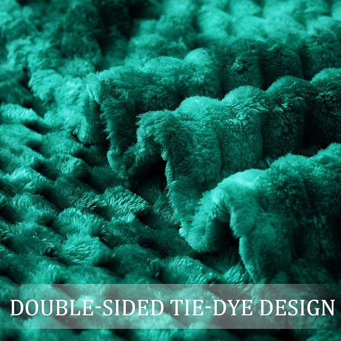Exclusivo Mezcla Fleece Twin Blanket for Bed, Extra Large Fuzzy Tie-dye Teal Bed Blankets, Soft Cozy Plush Sofa Throws for All Seasons, 90x66 Inches