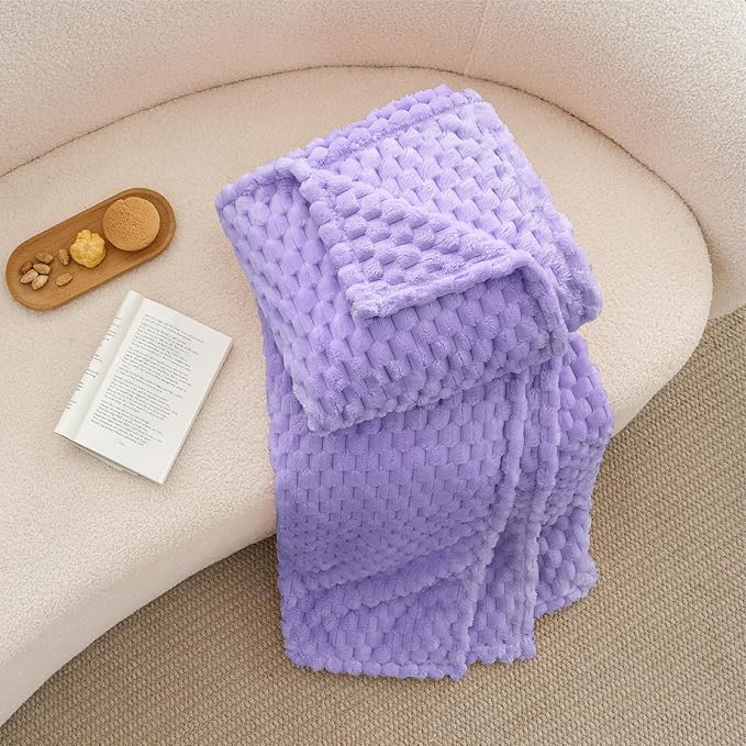 BEDELITE Fleece Twin Blanket for Couch & Bed - 3D Jacquard Decorative Lavender Throw, Super Soft and Cozy Warm Fuzzy Blanket All Seasons Suitable, 60x80Inches