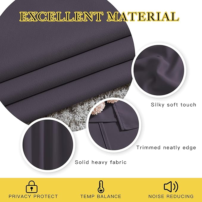 NICETOWN Greyish Purple Blackout Curtains 90 inches Long, Grommet Thermal Insulated Room Darkening Window Treatments Voice Reducing for Bedroom/Patio Door, 2 Panels, W52 x L90