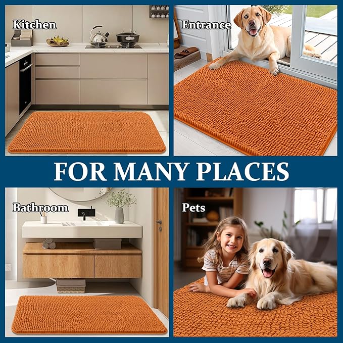 OLANLY Dog Door Mat for Muddy Paws 70x24, Absorbs Moisture and Dirt, Absorbent Non-Slip Washable Doormat, Quick Dry Chenille Mud Mat for Dogs, Entry Indoor Entryway Carpet for Inside Floor, Clay