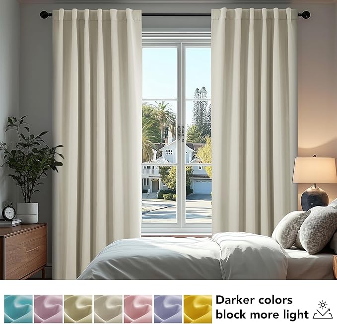 Deconovo Blackout Curtains, Thermal Insulated, W42 x L84 2 Panels, Back Tab, Machine Washable, Room-Darkening Drapes for Bedroom/Living Room Light Beige