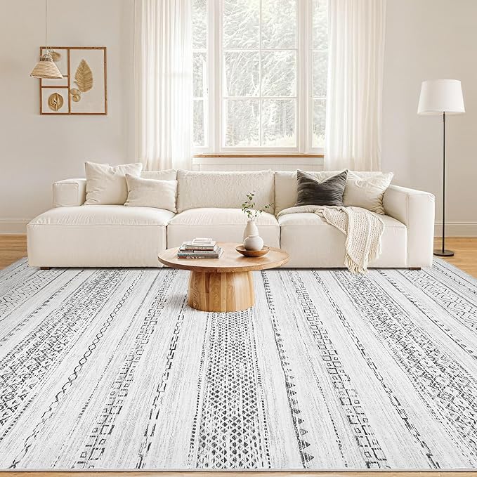 Nakagishi 5x8 Area Rugs Living Room: Washable Boho Large Neutral Soft Farmhouse Rug Stain Resistant Modern Indoor Floor Non-Slip Carpet for Bedroom Nursery Kids Playroom Office Dining Room Dorm- Grey