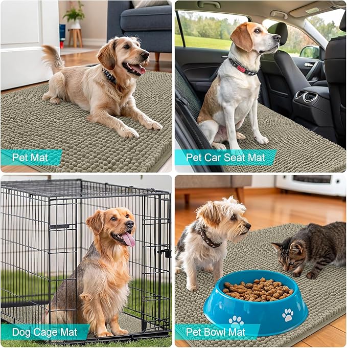 OLANLY Dog Door Mat for Muddy Paws 44x32, Absorbs Moisture and Dirt, Absorbent Non-Slip Washable Doormat, Quick Dry Chenille Mud Mat, Entry Indoor Entryway Carpet for Inside Floor, Warm Taupe