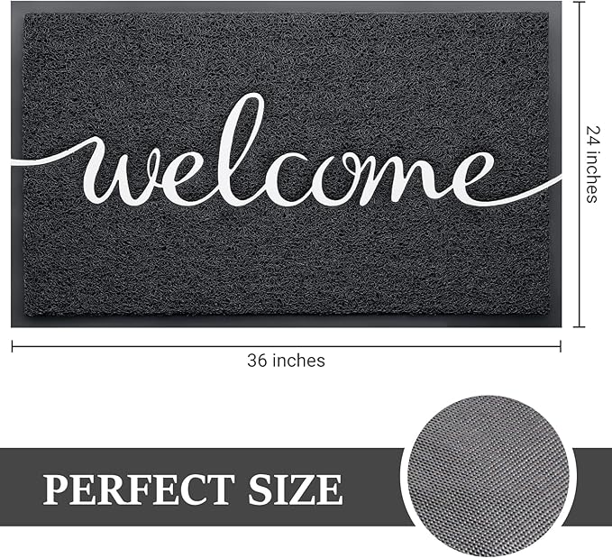 BeneathYourFeet Door Mat, Welcome Mat Low Profile Floor Mat Front Doormat Indoor and Outdoor Doormat Non Slip Rugs for Entryway, Patio, High Traffic Areas (36"x24", Black-Welcome)