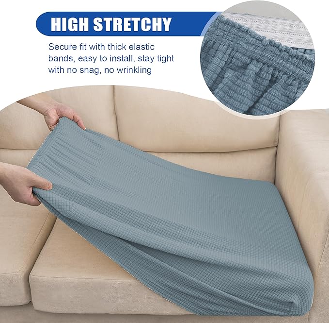 Water Repellent Sofa Seat Slipcovers Stretch Cushion Covers, Seaters Replacement for Furniture Protector, Soft Flexibility with Elastic Bottom (Medium, Dusty Blue)