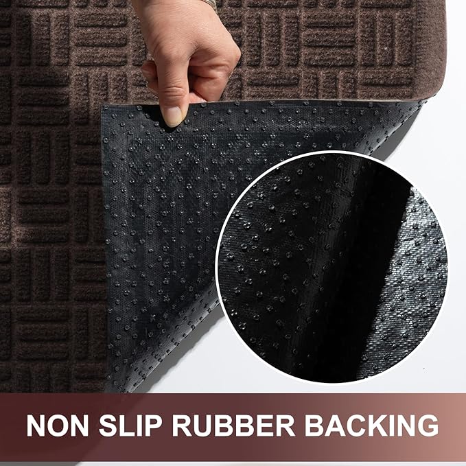 Mibao Front Door Mat Indoor Outdoor Entrance, Dirt Trapping Waterproof All-Season, All-Weather Doormat, Non-Slip Durable Natural Rubber Low Profile Easy Clean Patio Entrance Mat, 36" x 24", Coffee