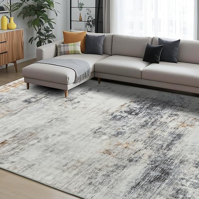 Toneed Abstract Area Rug 5x7 Modern Washable Rug Soft Non Slip Rug Low Pile for Bedroom Living Room Dining Room Grey/Brown