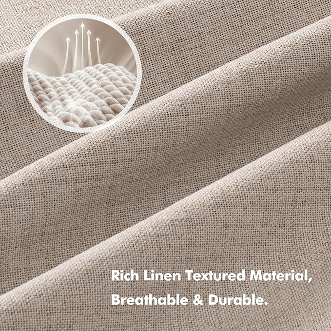 MIULEE 100% Blackout Linen Curtains for Bedroom, Beige Solid Luxury Decor Thermal Insulation Room Darkening Drapes for Living Room Nursery Back Tab Rod Pocket 42 x 108 Inches, 2 Panels