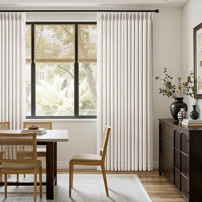 MIULEE Pinch Pleated Thick Linen Curtains 94 Inches Long 2 Panels for Living Room Bedroom, Pinch Pleat Drapes Back Tab Light Filtering Floor to Ceiling Semi Sheer Natural Farmhouse Window Curtains