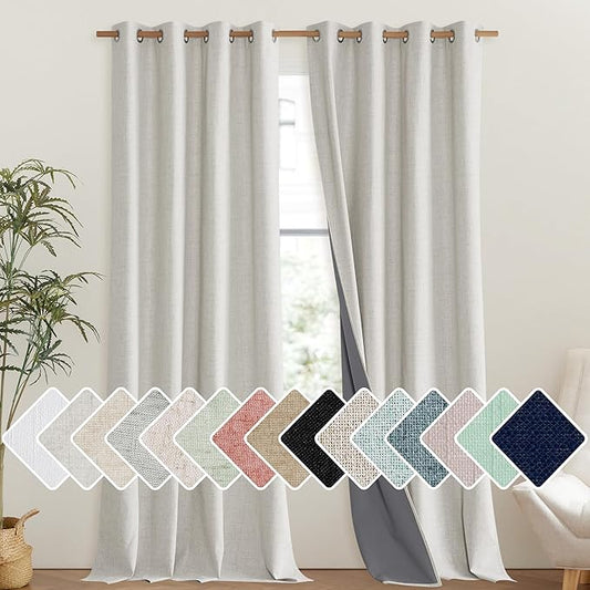 NICETOWN Snowbound Vintage Linen 100% Blackout Curtains for Living Room, Thermal Insulated Curtains 108" Long, Noise Reducing Window Treatment Drapes for Hall Room, 52" Wide Per Panel, Set of 2