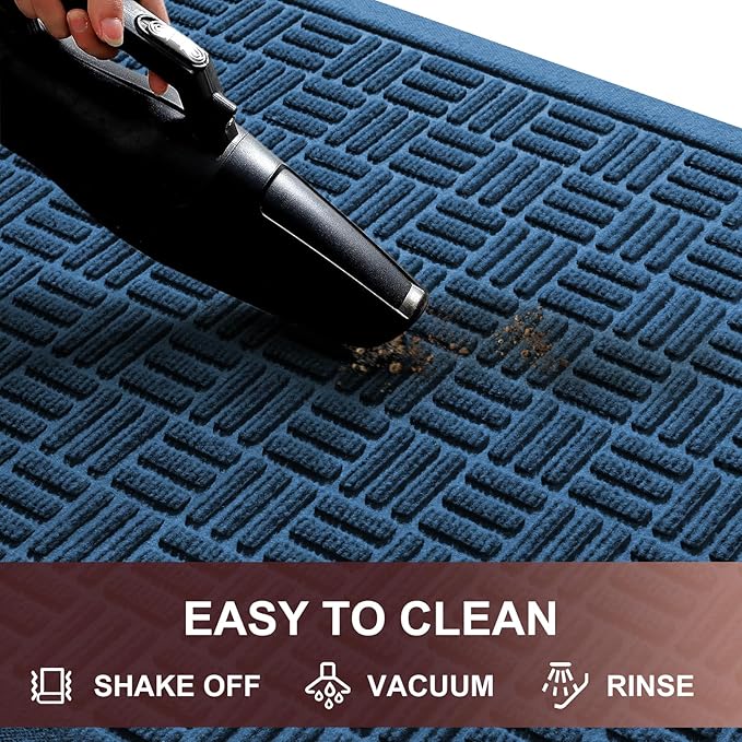 Mibao Front Door Mat Indoor Outdoor Entrance, Dirt Trapping Waterproof All-Season, All-Weather Doormat, Non-Slip Durable Natural Rubber Low Profile Easy Clean Patio Entrance Mat, 29.5" x 17", Blue