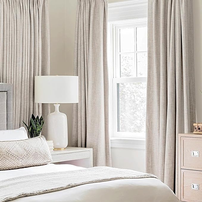 MIULEE 100% Blackout Linen Textured Curtains for Bedroom Solid Thermal Insulated Ivory Grommet Room Darkening Curtains & Drapes Luxury Decor for Living Room Nursery 42 x 63 Inch (2 Panels)