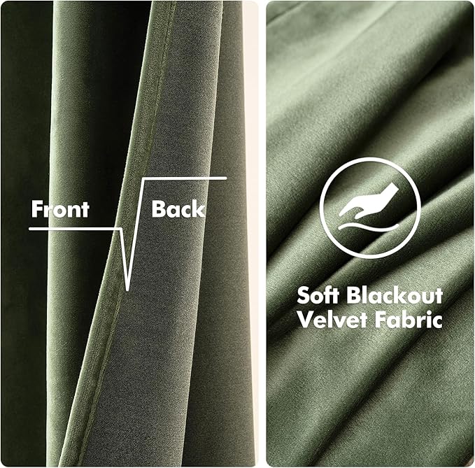 MIULEE Velvet Curtains Olive Green Elegant Grommet Thermal Insulated Soundproof Room Darkening Curtain/Drapes for Classical Living Room Bedroom Decor 66 x 84 Inch Set of 2
