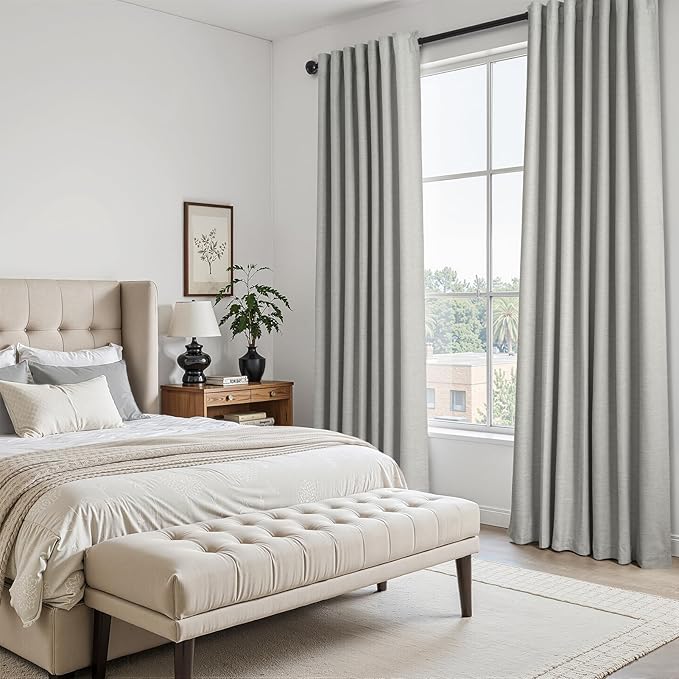 Topfinel 92 Inch Linen 100% Blackout Curtains 2 Panels for Living Room Bedroom Thermal Insulated Total Black Out Linen Drapes with Back Tab Room Darkening Charcoal Grey Window Curtains 52x92