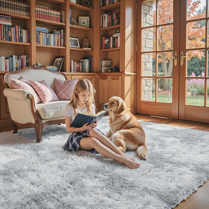 8x10 Area Rugs for Living Room Bedroom, Large Area Rug Shag Shaggy Carpet Soft Plush Furry Bedside Rug, Rugs for Home Decor (Light Grey Tie-Dyed, 8x10 Feet)
