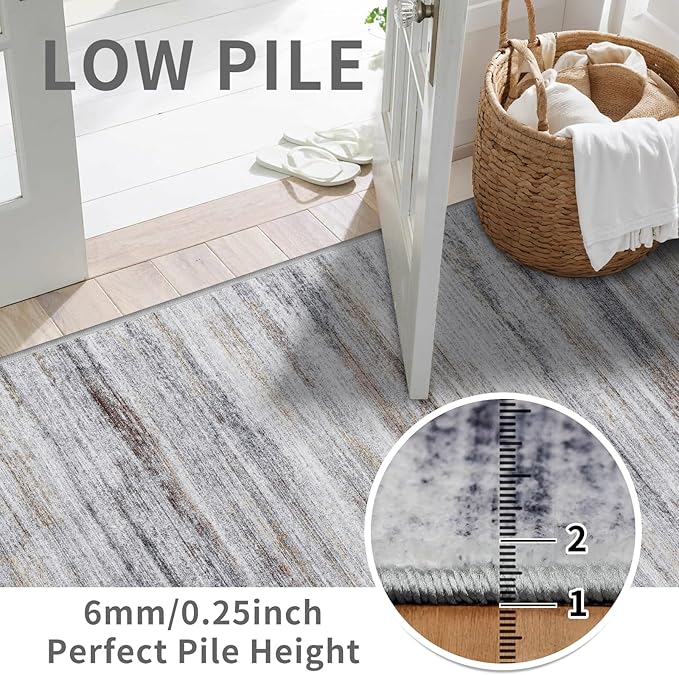 2x7 Washable Runner Rugs for Hallway: Easy-to-Clean Abstract Runners for Entryway Bedroom - Stain and Water Resistant Rugs with Non-Slip Backing - Soft Low-Pile Carpet Beige Grey