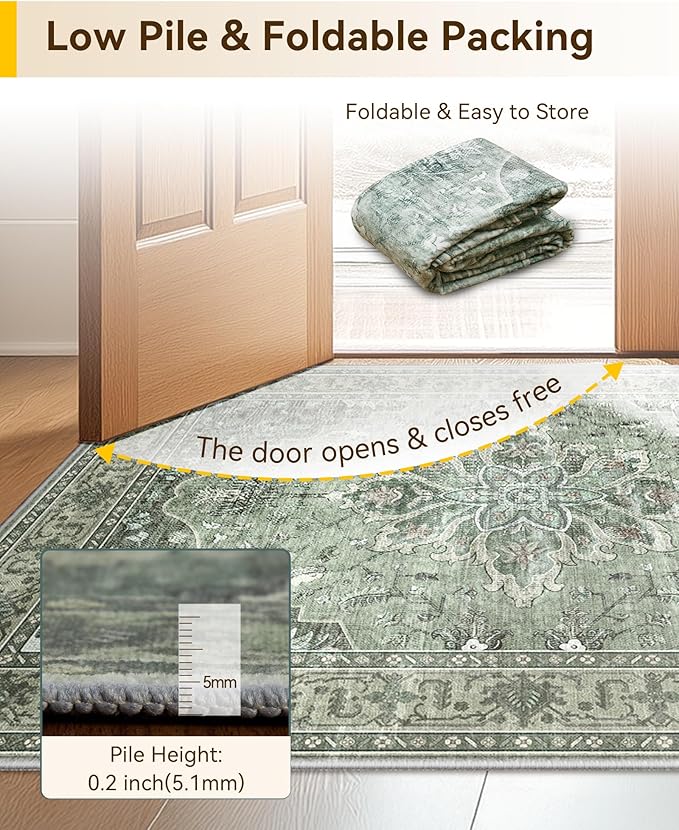RELEANY Area Rugs 2'6''x10' Runner Rug Non Slip Washable for Kitchen Hallway Bedroom Beside Laundry Room Bathroom Rug, Floor Carpet, Dark Green Gray