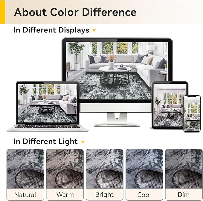 Washable Area Rugs Square 6ft Non-Slip Modern Abstract Soft for Living Room Entryway Bedroom Nursery, Print Pattern, Black Navy Blue Gray