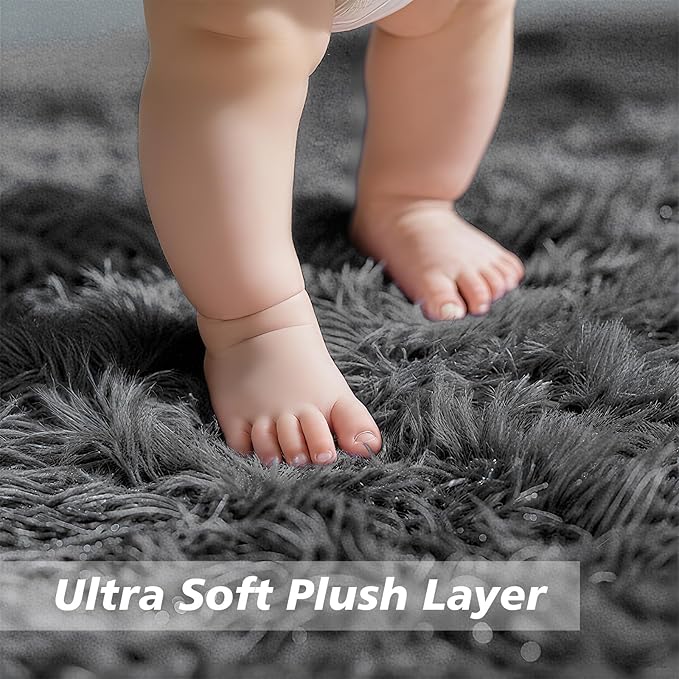 yulidayang Fluffy Round Area Rugs for Living Room,6'X6'Shag Circle Area Rugs for Bedroom,Non Slip Fuzzy Plush Rug for Kids Room Boys Girls Room and Dorm,Deep Grey