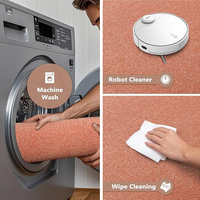 FinRèc 5x7 Washable Area Rugs for Bedroom Living Room, Low Pile Thin Rug Solid Color, Non-Slip Carpet Indoor for Home Decor (Orange)