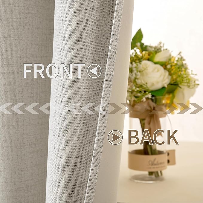 MIULEE 100% Blackout Linen Curtains for Bedroom Thermal Insulated Cobblestone Grommet Room Darkening Curtains & Drapes for Living Room Nursery 52 x 108 Inch (2 Panels)