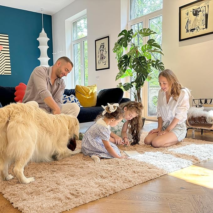 OLANLY 6x7 Area Rugs for Living Room Bedroom, Machine Washable Soft Fluffy Shaggy Bedside Rug, Indoor Floor Carpet for Kids Girls and Boys, Dorms, Nursery Rooms, Home Decor Aesthetic, Beige