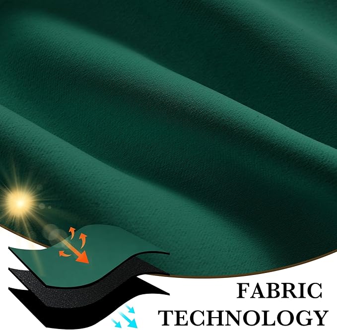 RYB HOME Bedroom Blackout Curtains 72 inches Long, 100% Blackout Thermal Insulated Noise Reducing Curtains for Living Room Nursury, 34 inches Wide by 72 inches Long, Dark Green