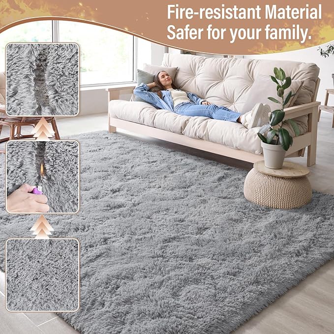 LOCHAS Ultra Soft Indoor Modern Area Rugs Fluffy Living Room Carpets for Children Bedroom Home Decor Nursery Rug 5x8 Feet, Gray