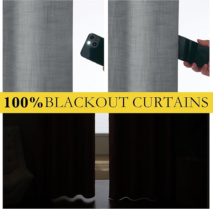NICETOWN 100% Absolutely Blackout Linen Curtains with Thermal Insulated White Liner, Dove Grey, W62, 2 Pieces, Noise Reducing Textured Linen Look Curtains for Windows 95 inch Length for Classroom