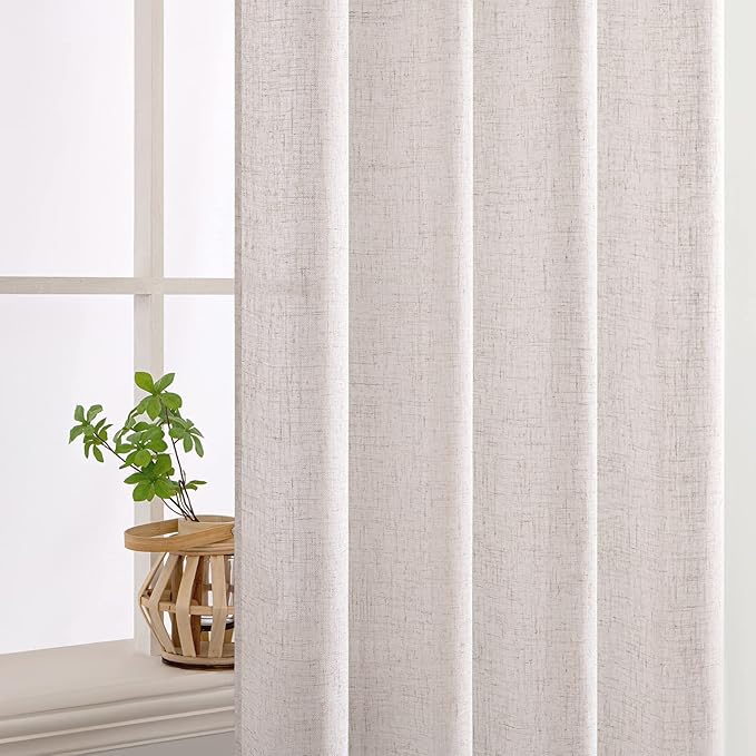 MIULEE White Linen Curtains 108 Inches Long for Bedroom Living Room, Soft Thick Linen Textured Window Drapes Semi Sheer Light Filtering Rod Pocket Back Tab Burlap Look Farmhouse Decor, 2 Panels