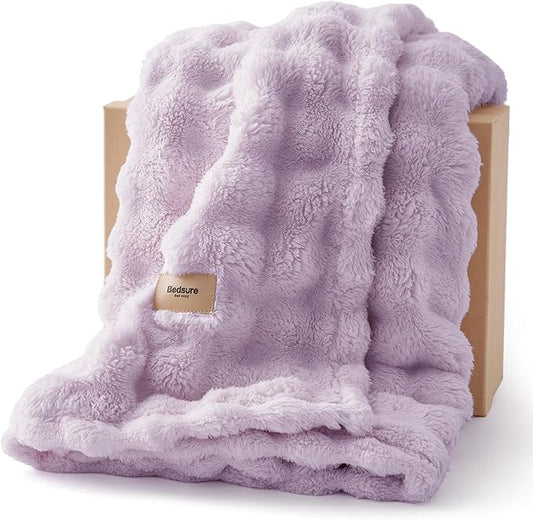 Bedsure 3D Fleece Bubble Blanket for Couch - GentleSoft Purple Throw Blanket for Sofa Bed Room Decor - Luxury Soft Cozy Gifts for Kids, Lightweight, All Seasons, Light Purple, 50"×60"