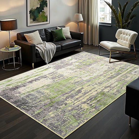 Toneed Abstract Area Rug Modern Washable Rug Soft Non Slip Rug Low Pile for Bedroom Living Room Dining Room Green 4x6 Feet