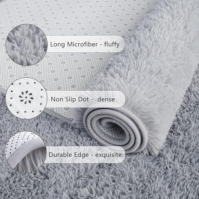 Chicrug Soft Runner Rugs for Bedroom Living Room Plush Fluffy Rug 3x8 Feet, Shag Furry Area Rug Carpet Non Shedding for Nursery Children Kids Girls Room Home Decorative, Grey