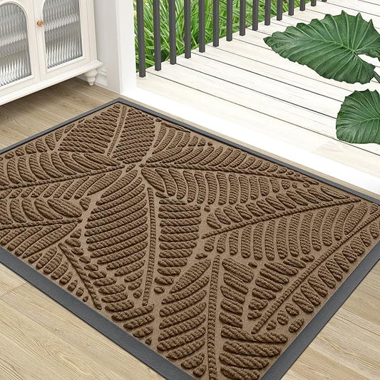 Colorxy Waterproof Doormat, Sturdy Natural Rubber Front Indoor Mat, Non Slip Low Profile Outdoor Door Mat, Stain and Fade Resistant Floor Mats, Easy Clean Patio Entry Mat, 30''x17'', Light Brown