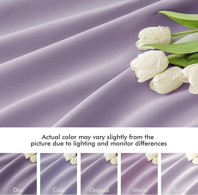 MIULEE Lilac Back Tab Blackout Curtains 63 Inch Length 2 Panels Set for Living Room Bedroom Privacy, Rod Pocket/Pinch Pleat Thermal Insulated Room Darkening Pleated Light Blocking Drapes