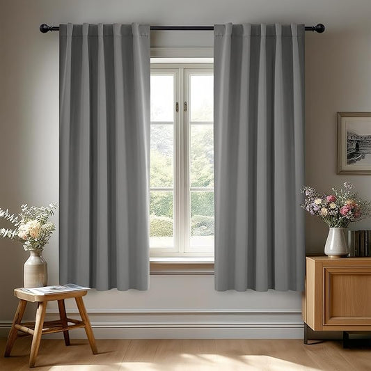 Deconovo Blackout Curtains, Thermal Insulated, W42 x L54 2 Panels, Back Tab, Machine Washable, Room-Darkening Drapes for Bedroom/Living Room Light Grey